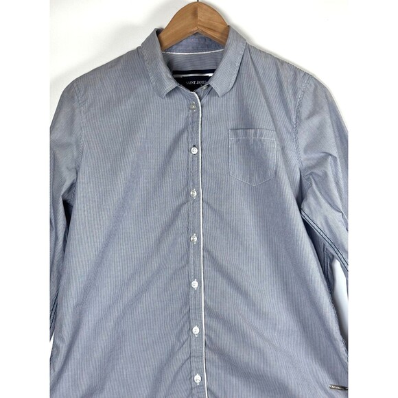 Saint James Button Down Shirt Womens Small Blue White Stripe Long Sleeve Coastal - Picture 2 of 13